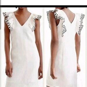 J. Crew White Mini Dress with Eyelet Ruffle Sleeves